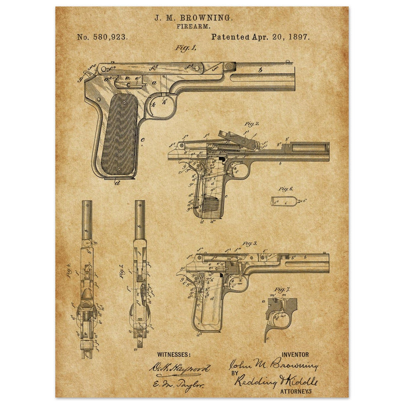 Firearm patent by John Moses Browning 1897 .