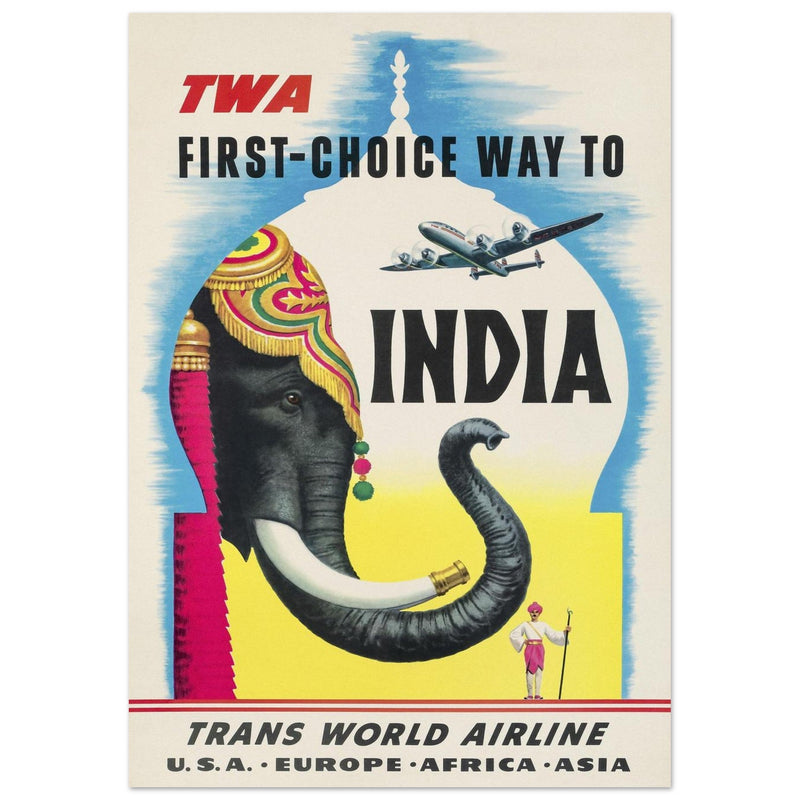 Travel India vintage poster . TWA Trans World Airline First Choice way to India.