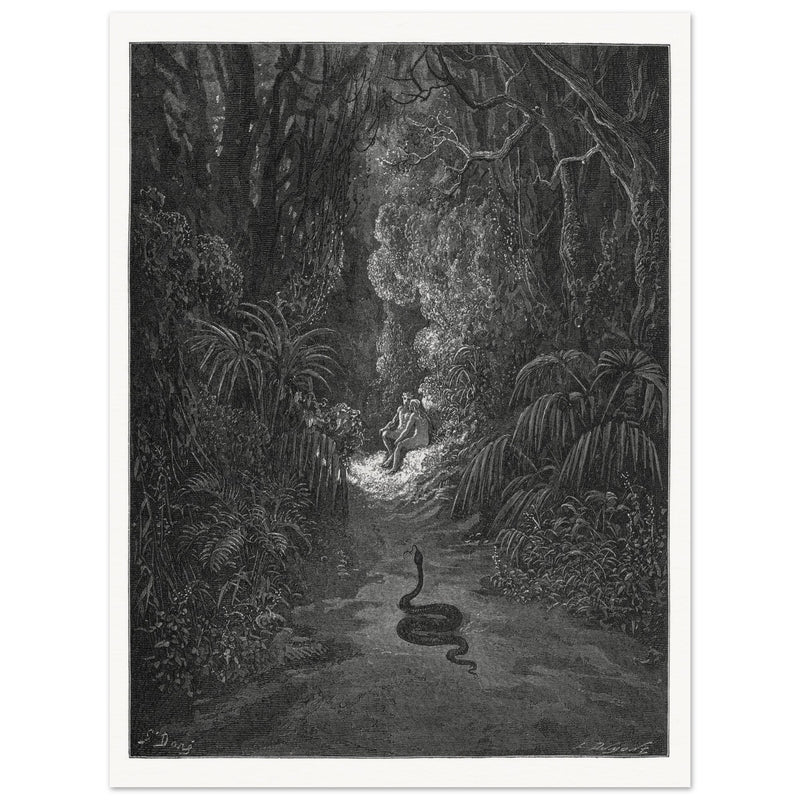 Gustave Dore Paradise Lost. Satan as a serpent in Eden.