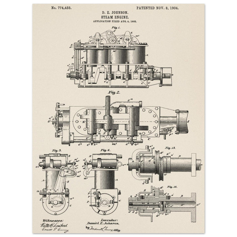 Steam engine patent 1904 by D. E Johnson.