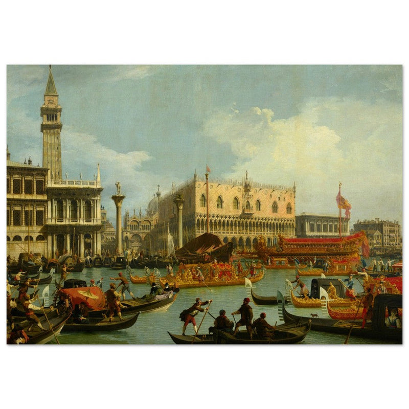 Bucentaur's return to the pier by the Palazzo Ducale. Painter Canaletto 1728. Venice Italy.
