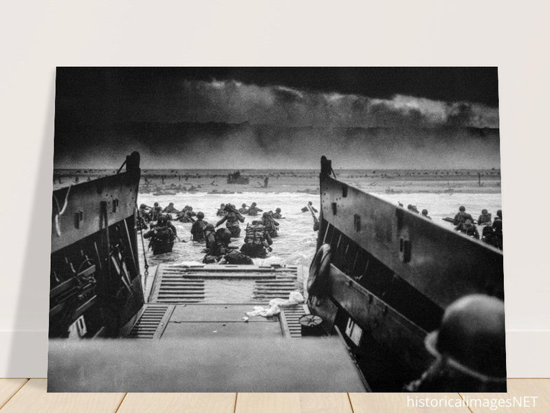 Second World War black and white poster . D Day Normandy landing US Soldiers.