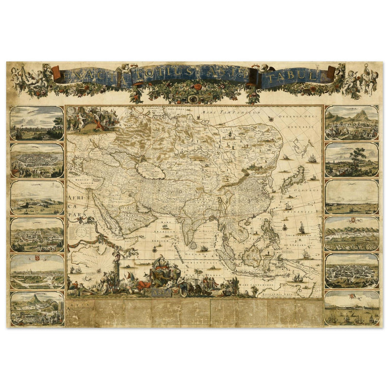 Vintage historic map of Asia by Nicolaes Visscher XVII century.