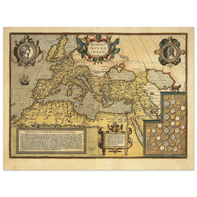 Old map of the Roman empire . Poster vintage reproduction of a map of 1579.