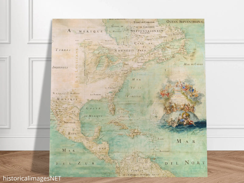 Ancient map of North America poster reproduction of 1681. Carte de l'Amérique Septentrionale et Partie Meridionale by Jean-Baptiste Louis Franquelin