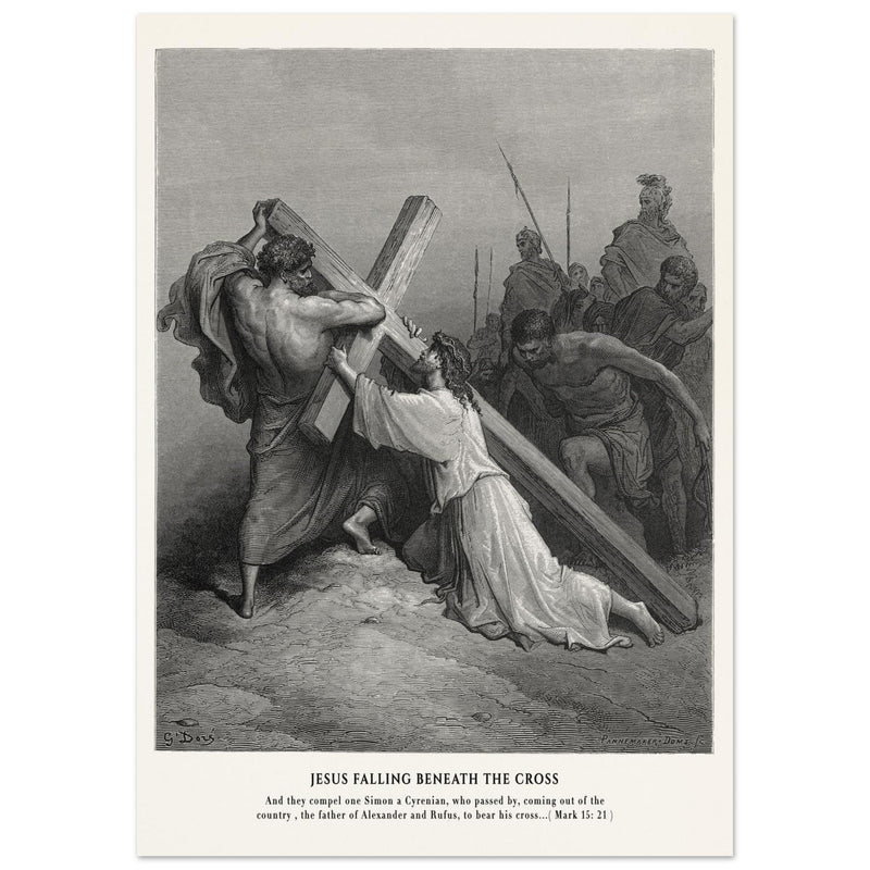 Gustave Dore The Bible engraving print . Jesus falling beneath the cross .