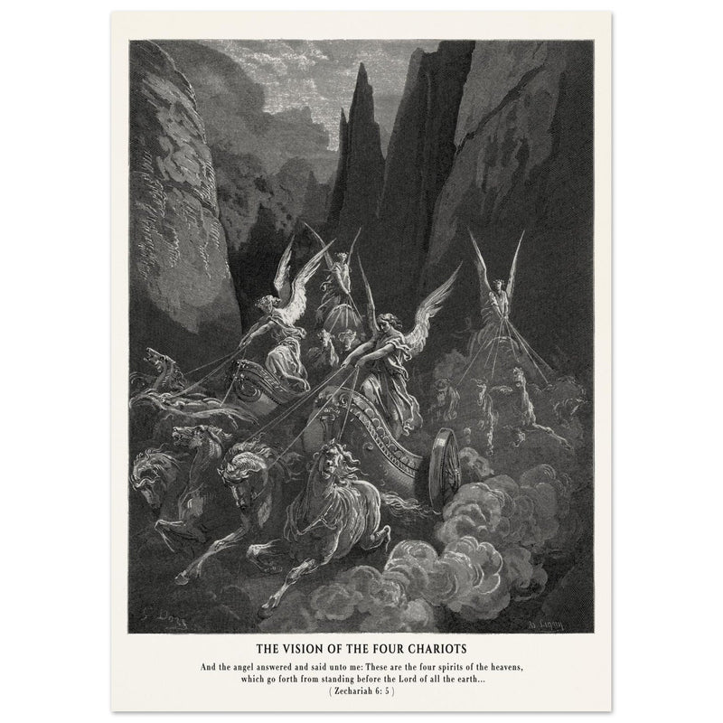 Gustave Dore The Bible engraving print . The Vision of the four chariots illustration .