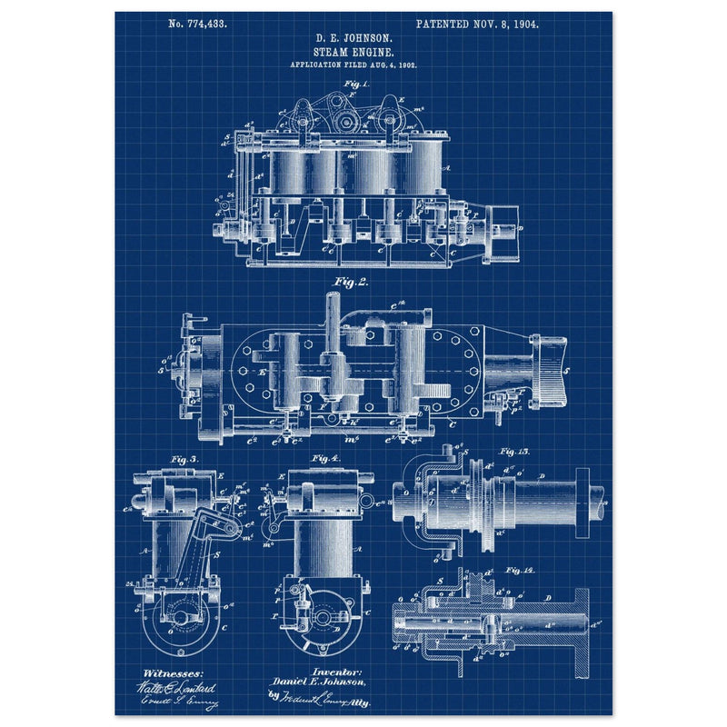 Steam engine patent 1904 by D. E Johnson.
