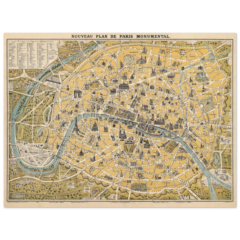Paris city vintage map of 1922 by L Guilmin