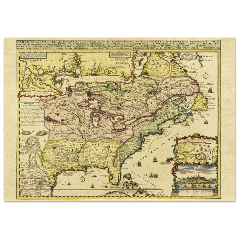 Ancient map of the french North America by Henri Chatelain.