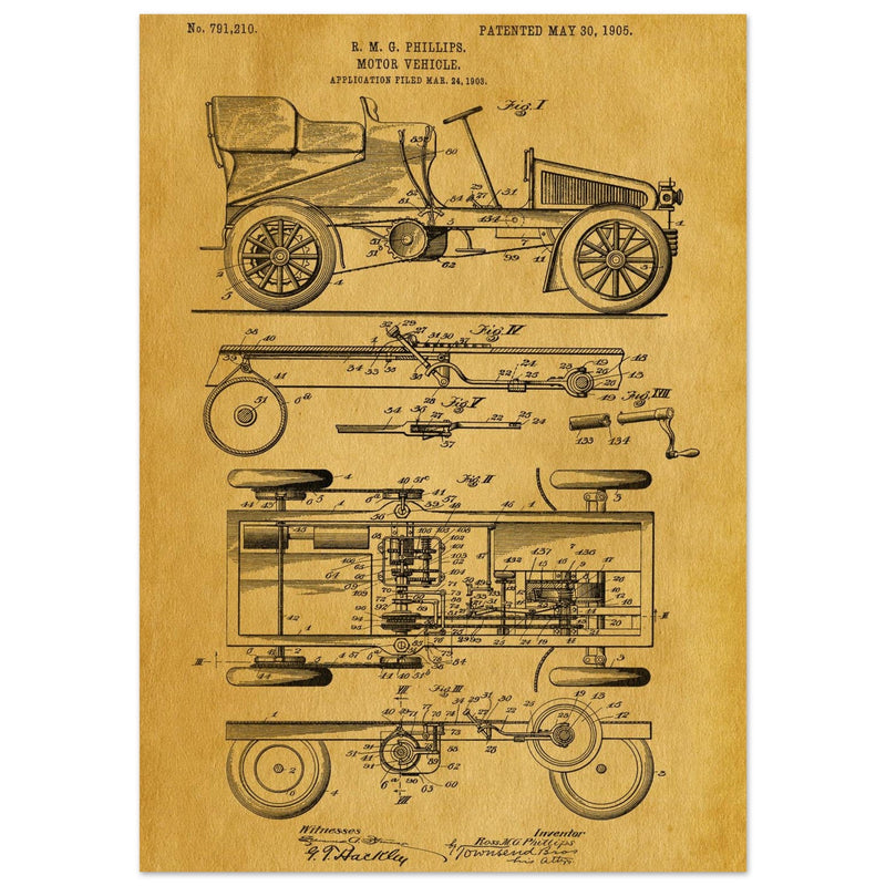 Motor Vehicle patent. Vintage car illustration.