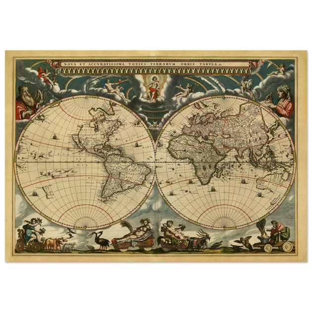 World map Nova et Accuratissima Totius Terrarum Orbis Tabula by Joan Blaeu