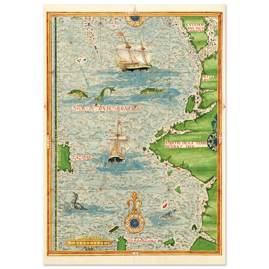Ancient illustrated beautiful map poster reproduction by Guillaume Le Testu 1555