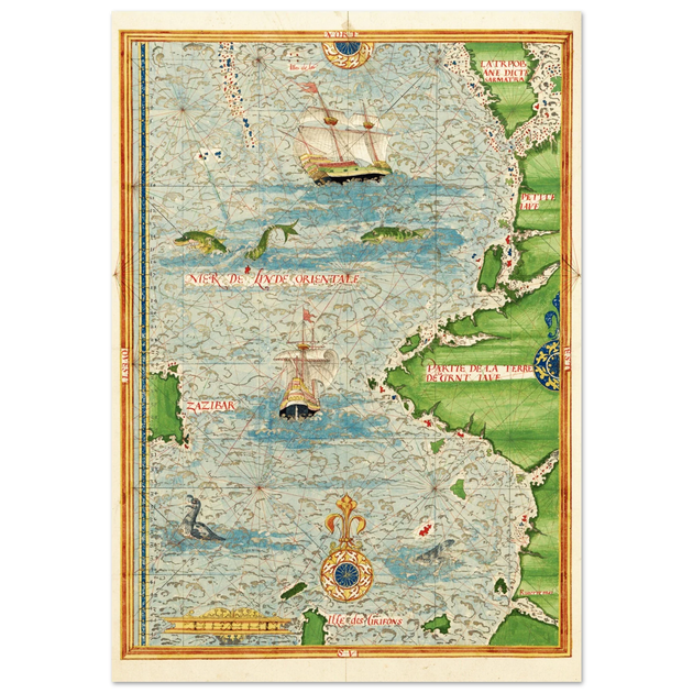 Ancient illustrated beautiful map poster reproduction by Guillaume Le Testu 1555