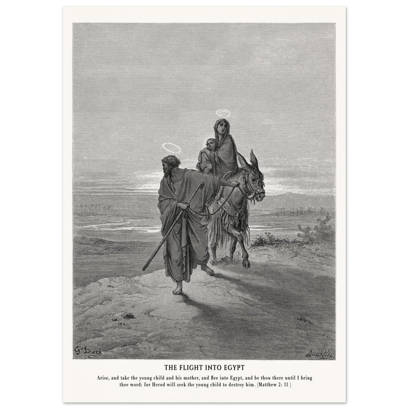 Gustave Dore The Bible engraving print . The flight into Egypt illustration .