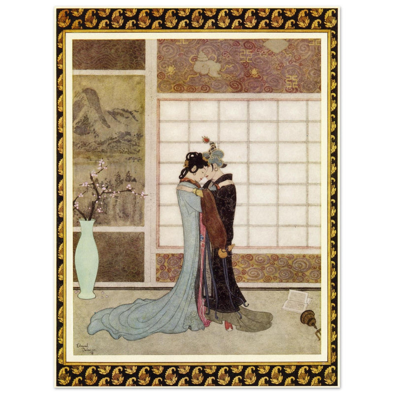 Edmund Dulac and one of his illustration for Princess Badura fairy tale.