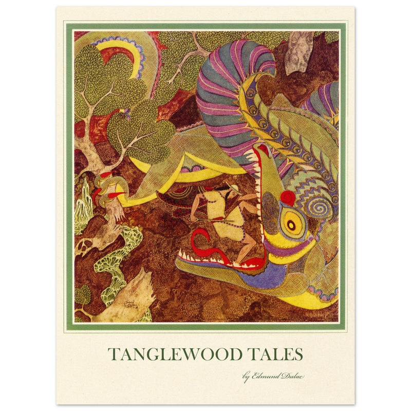 Edmund Dulac Tanglewood Tales illustration . The Dragon's Teeth Jason confronts the beat tha guards  Golden Fleece