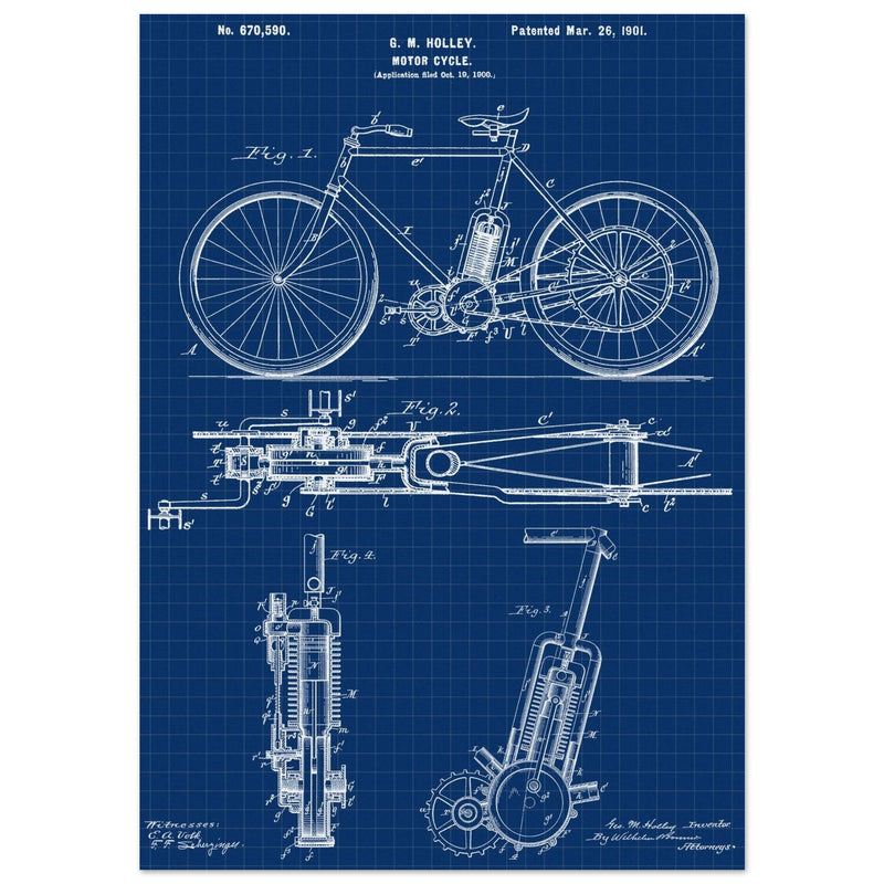 vintage motorcycle patent by G. M Holley.