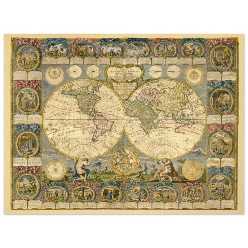 Ancient world map of 1776 by Abbe Clouet Double hemisphere world map.
