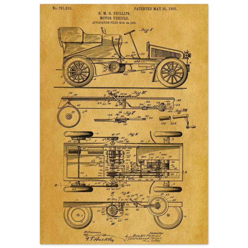 Motor Vehicle patent. Vintage car illustration.