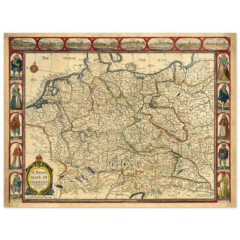 The Holy Roma Empire ancient map of Germany by John speed.