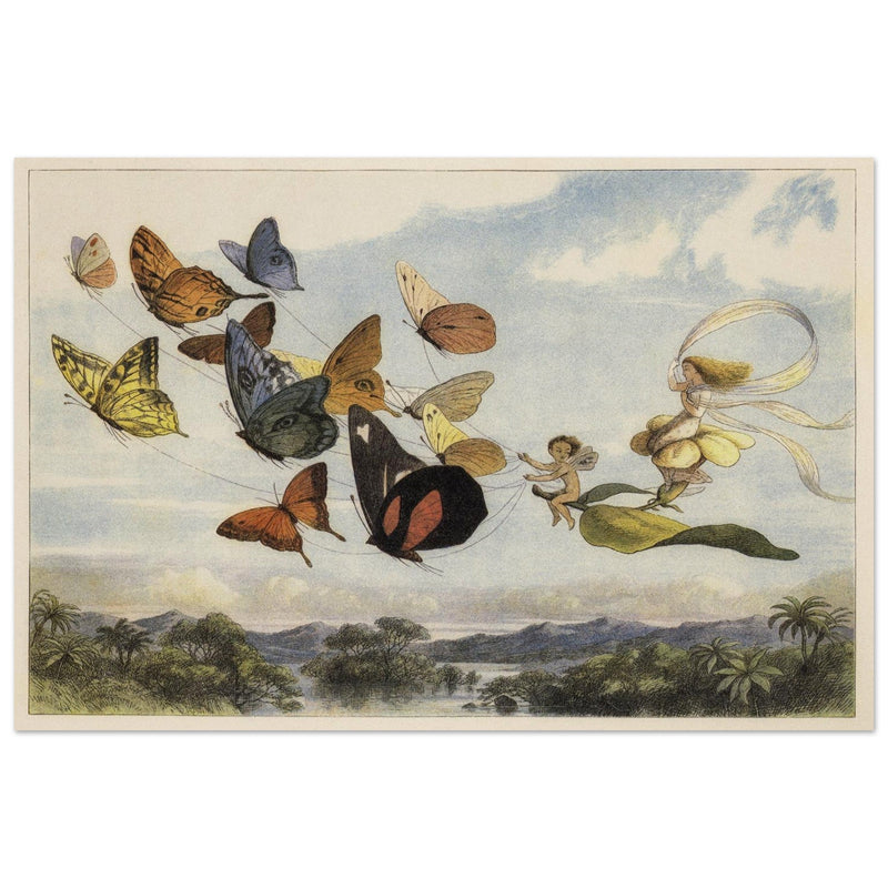 Richard Doyle illustration for Fairyland. The Fairy Queen in her carriage driven by butterflies.