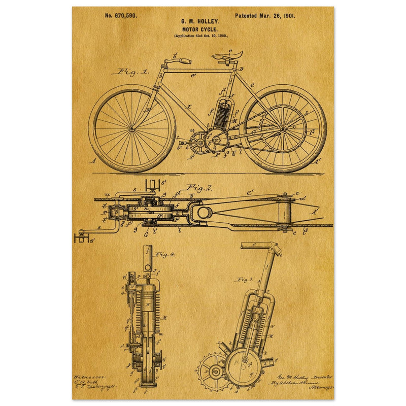 vintage motorcycle patent by G. M Holley.