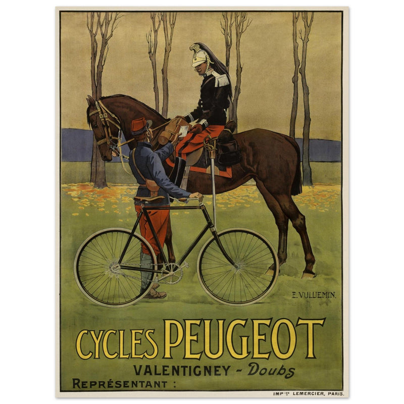 Cycles Peugot vintage advertisng poster by Ernest Vulliemin.