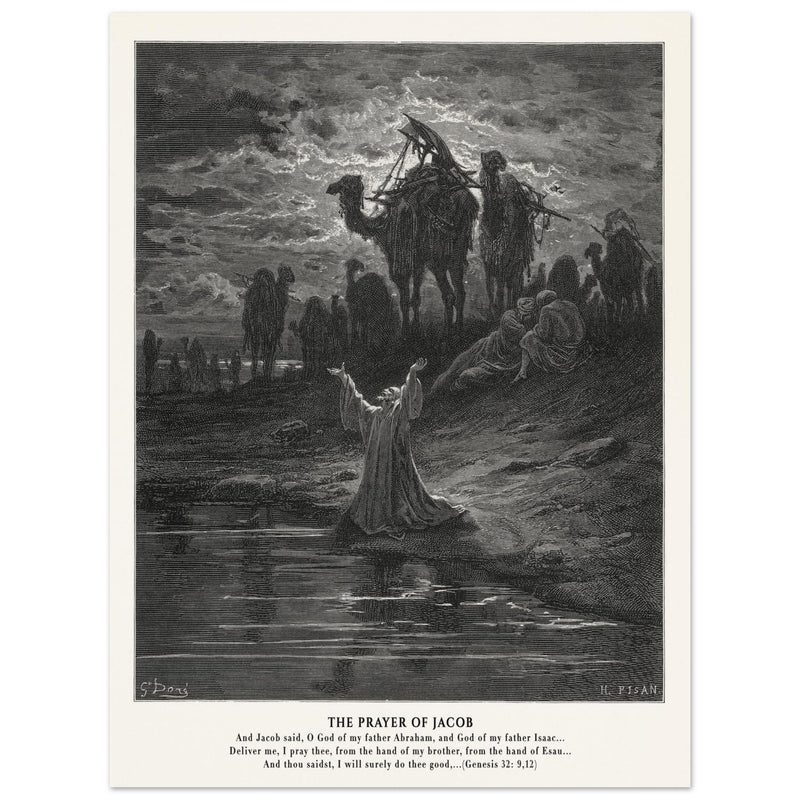 Gustave Dore The Bible engraving print . The prayer of Jacob .