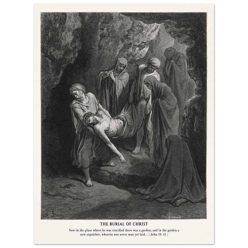Gustave Dore The Bible engraving print . The Burial of Christ illustration .