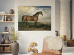 Old painting of a brown horse. Eagle, a Celebrated Stallion by James Ward 1809.