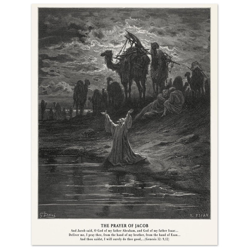 Gustave Dore The Bible engraving print . The prayer of Jacob .