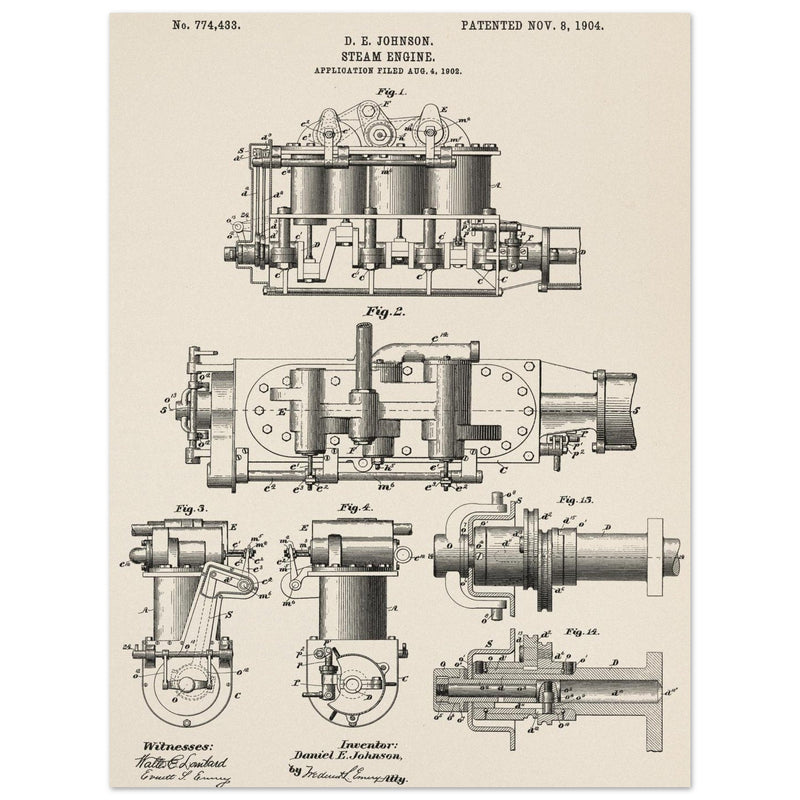 Steam engine patent 1904 by D. E Johnson.