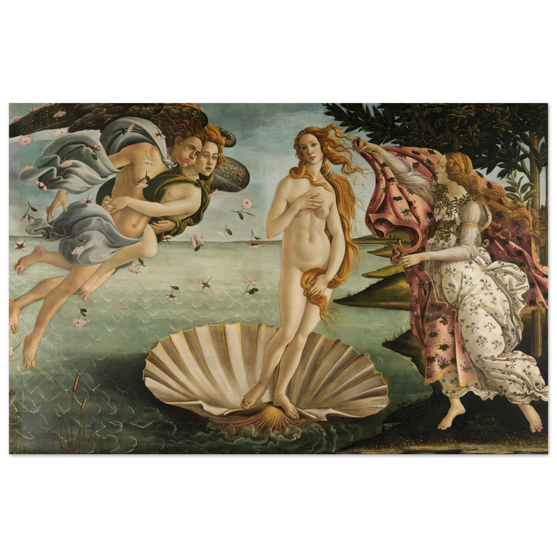 The birth of Venus by Sandro Botticelli. Greek Mythology art print of antique painting.