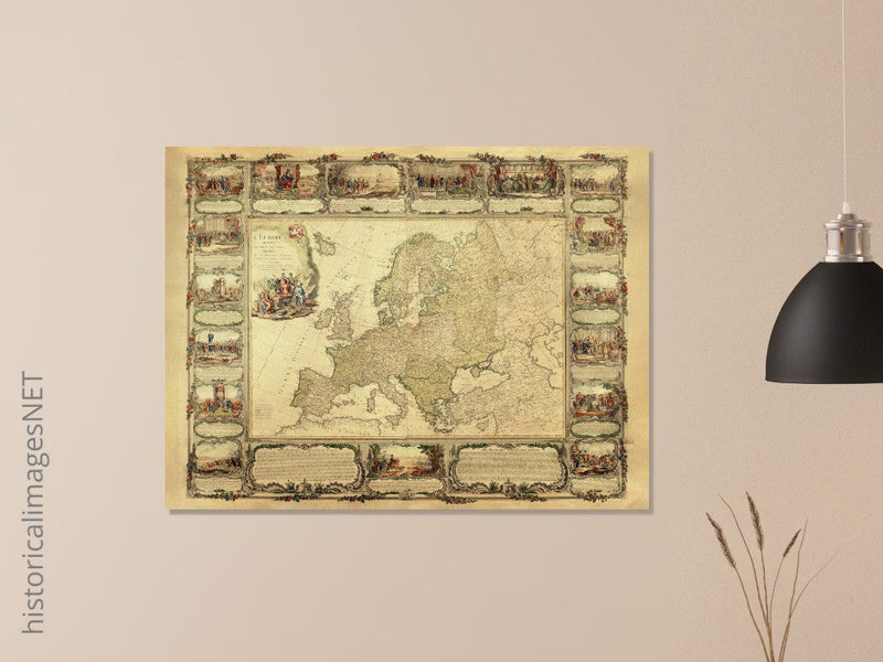 Ancient old map of Europe.  of antique illustrated european map. . XVIII Century