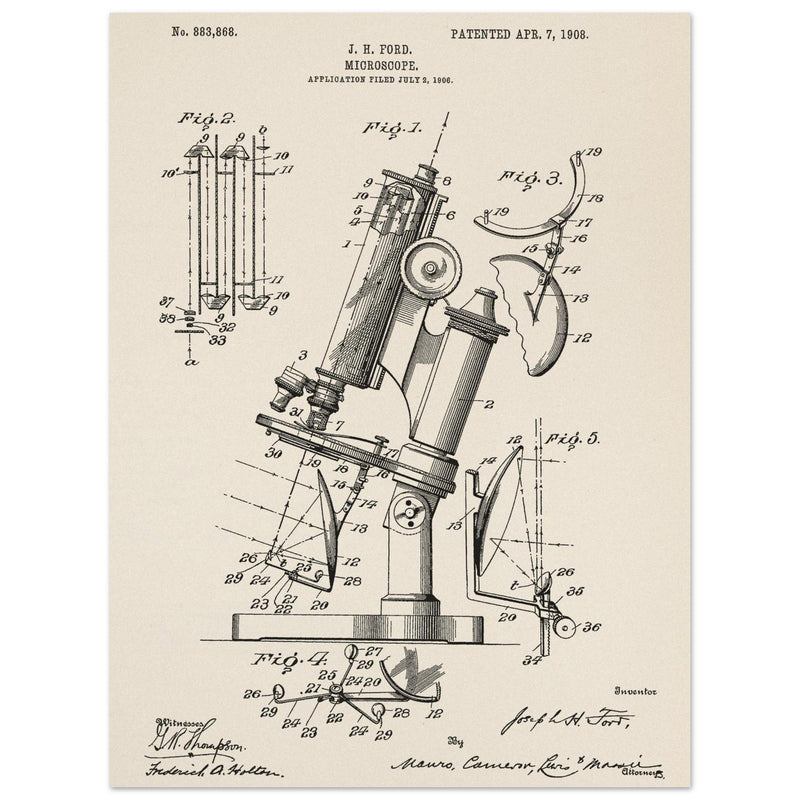 vintage microscope patent by J H Ford.