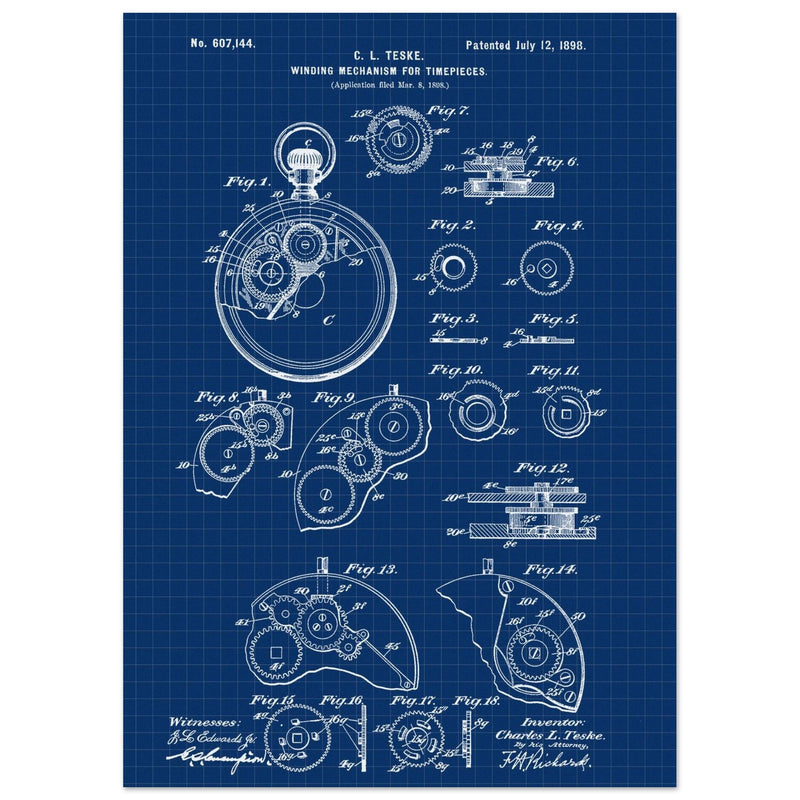 Winding Mechanism for Time Pieces, vintage clock patent .