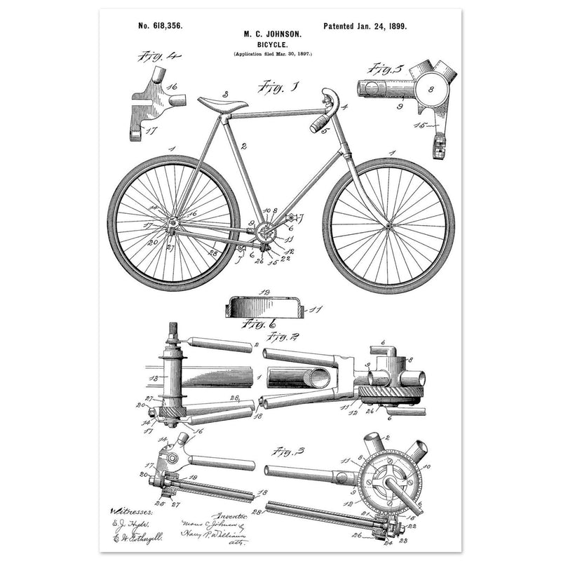 Vintage bicycle patent 1899 by M. C Johnson.