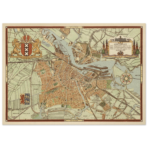 Vintage map of Amsterdam The Netherlands.