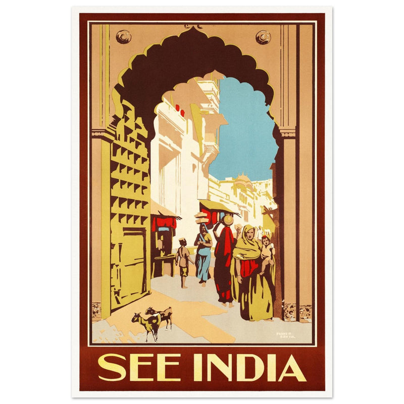See India vintage travel poster in Art Deco style.
