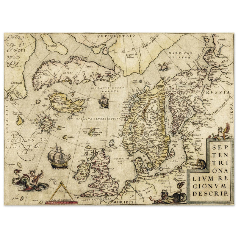 Vintage North Atlantic Map by Abraham Ortelius.