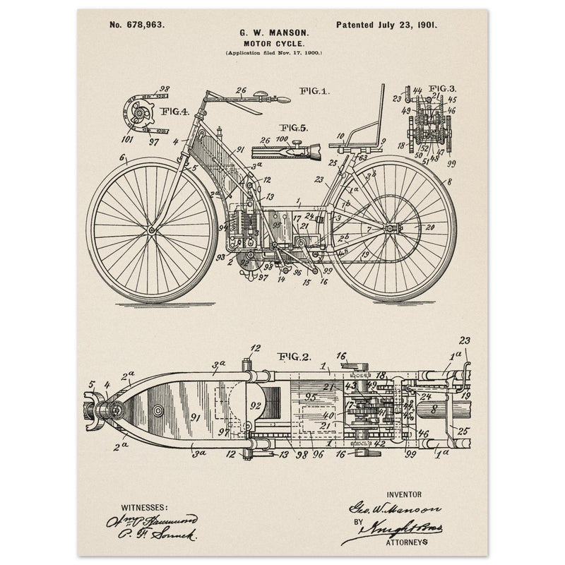 Motorcycle old patent by G. W Manson.