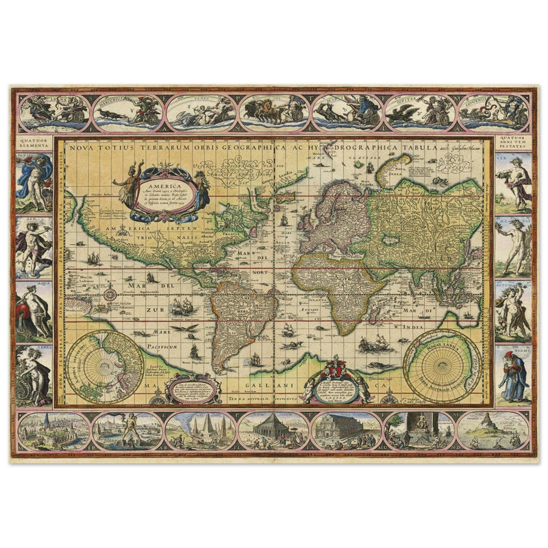 Old ancient map Nova Totius Terrarum Orbis Geographica ac Hydrographica Tabula by Willem Janszoon Blaeu .
