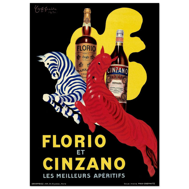 Florio and Cinzano aperitif beverage vintage art poster 1930.