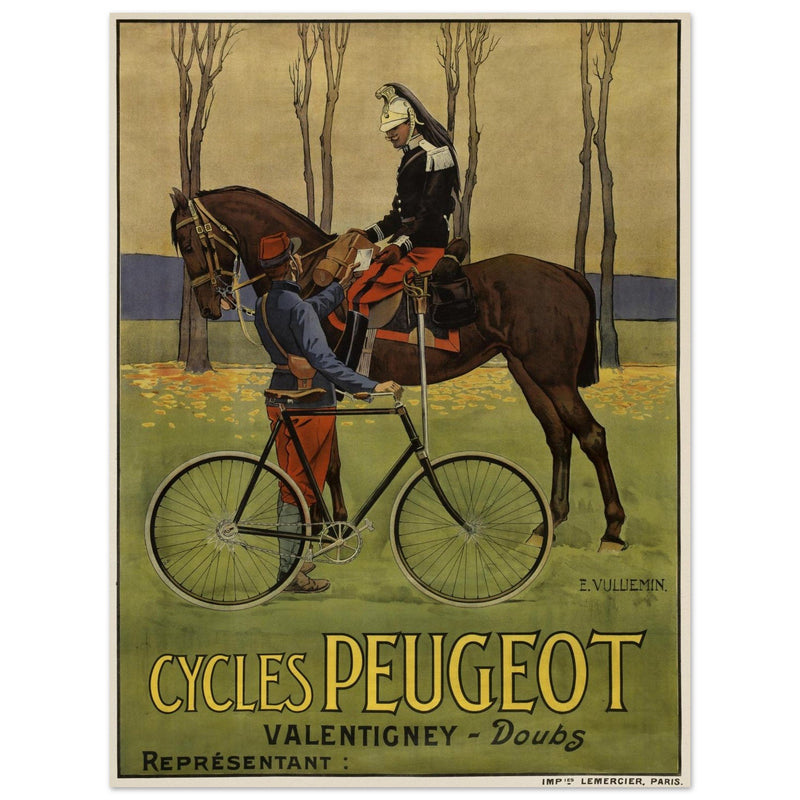 Cycles Peugot vintage advertisng poster by Ernest Vulliemin.