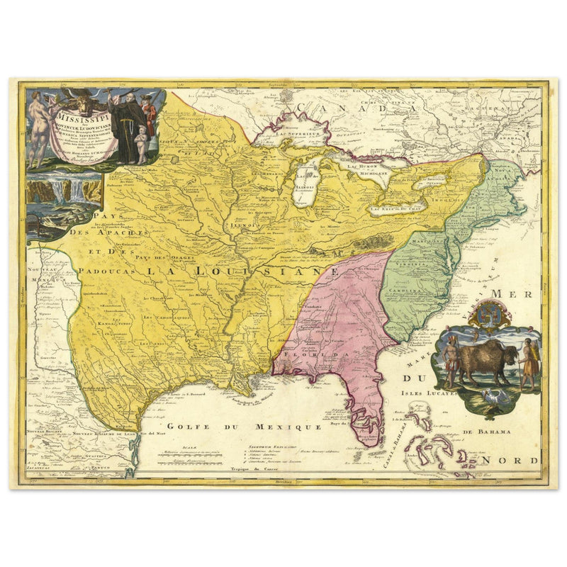 Ancient map of North America Louisiana french region 1687 by Johan Baptist Homann