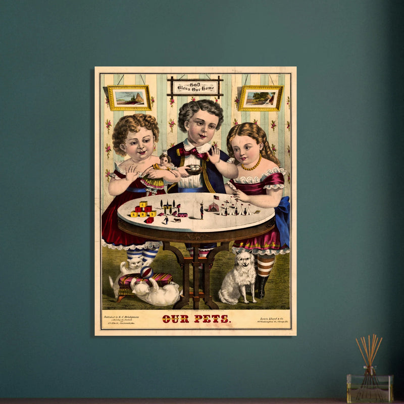 Our pets Three girls with their pets  vintage poster reproduction