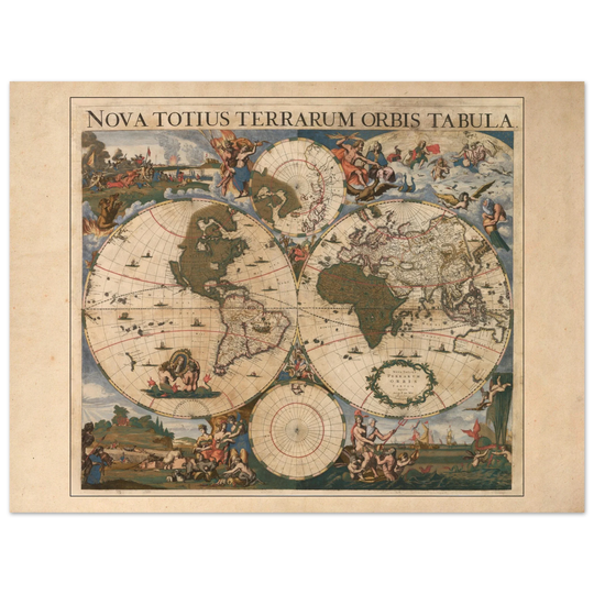Ancient world map poster 17th century Nova Totius Terrarum Orbis Tabula