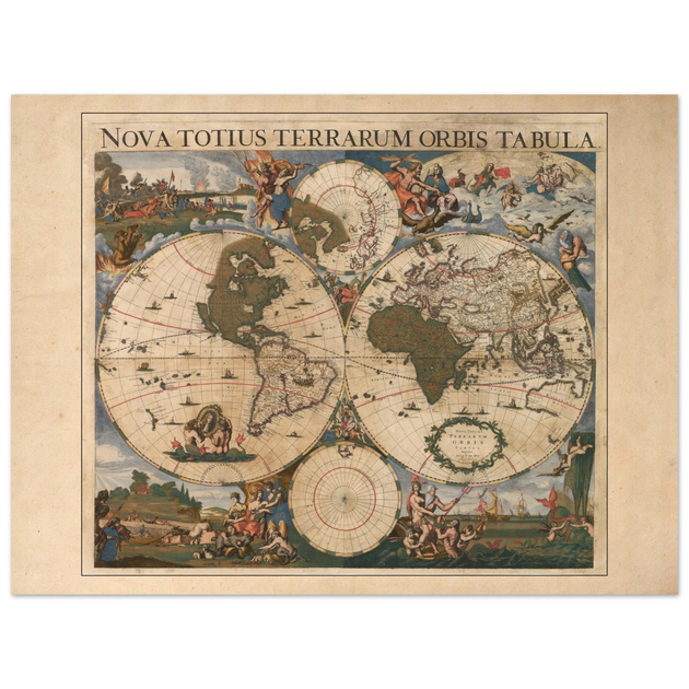 Ancient world map poster 17th century Nova Totius Terrarum Orbis Tabula