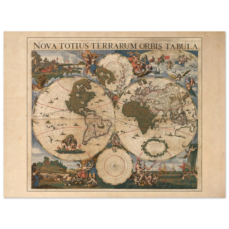 Ancient world map poster 17th century Nova Totius Terrarum Orbis Tabula